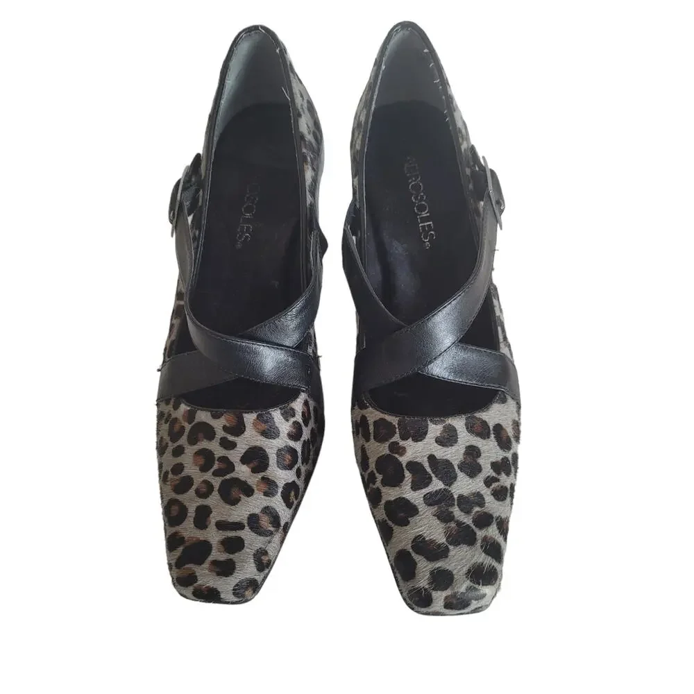 Aerosoles Women's Leopard Print Leather Kitten Heel Pumps Size 7.5